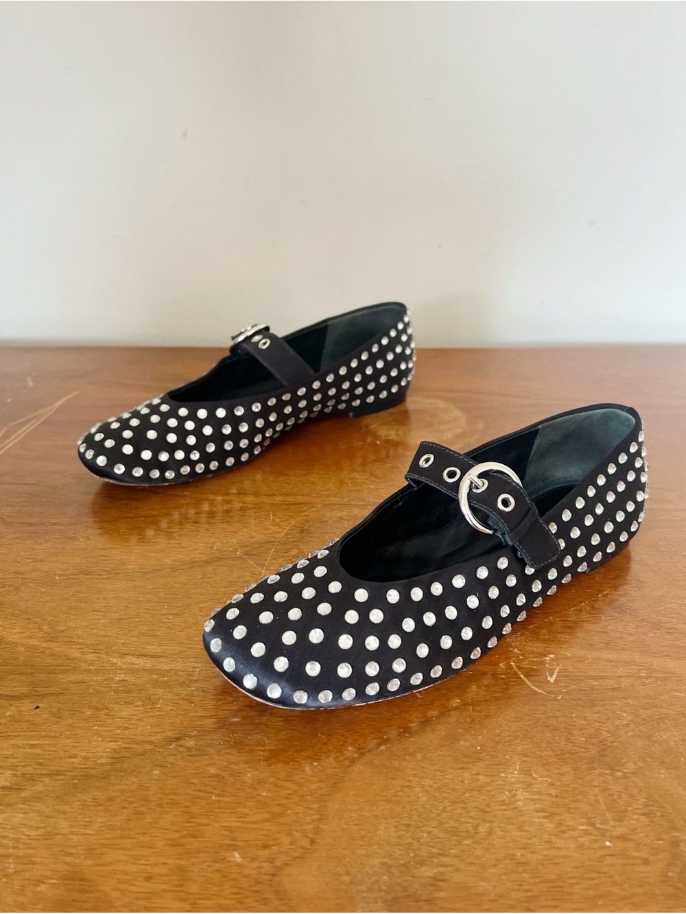 Reformation • Bethany Ballet Flat mary jane black silk rhinestone crystal stud - Picture 13 of 14